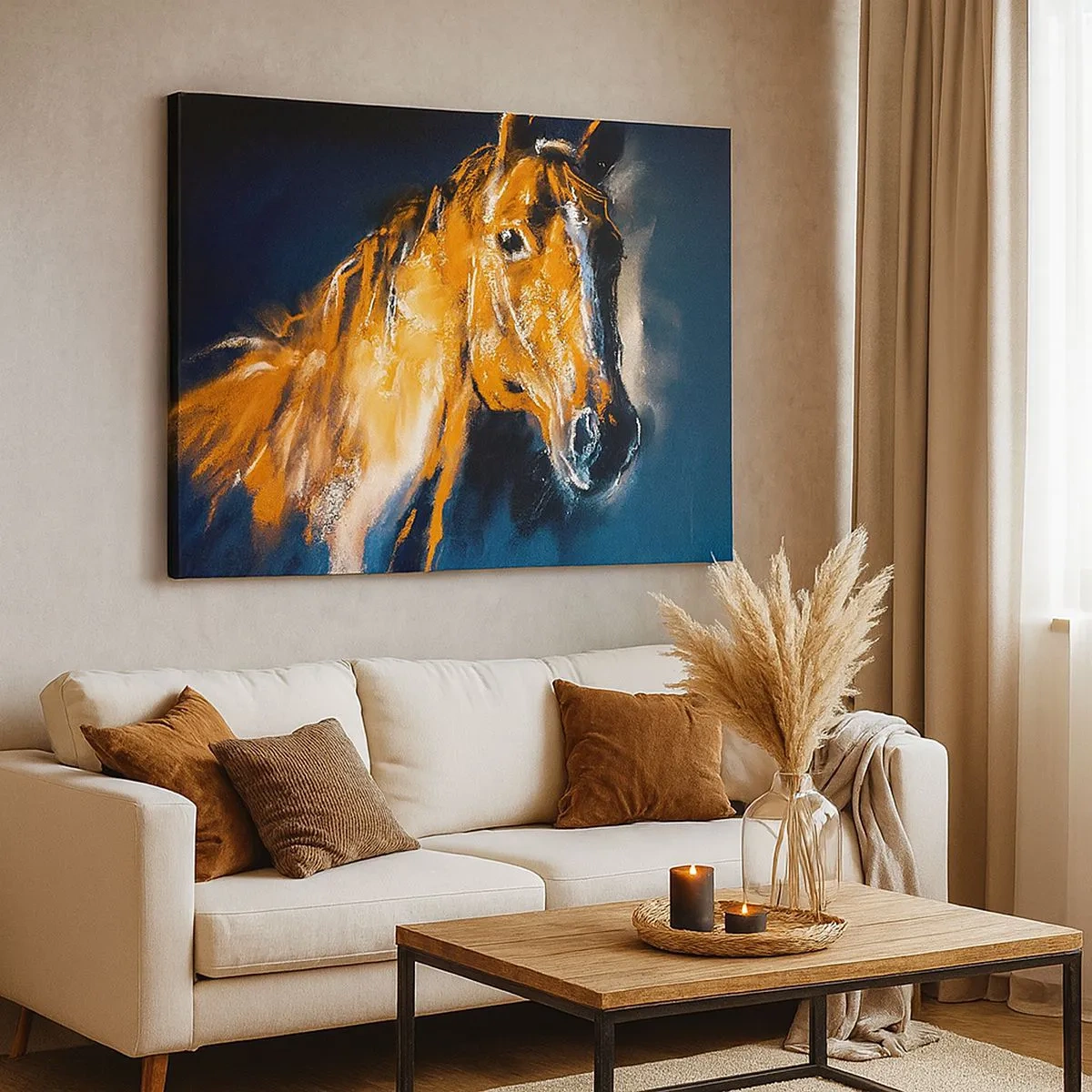 Tablou pe pânză Canvas - Portretul unui cal într-un stil dinamic, pictural - 70x50cm - Și ce, te duci? - Decorațiune modernă pentru perete pentru living și dormitor ARTTOR