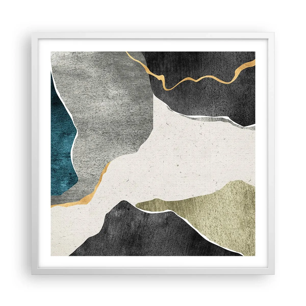 Poster în ramă albă - Compoziție mozaic cu fir de aur - 60x60 cm