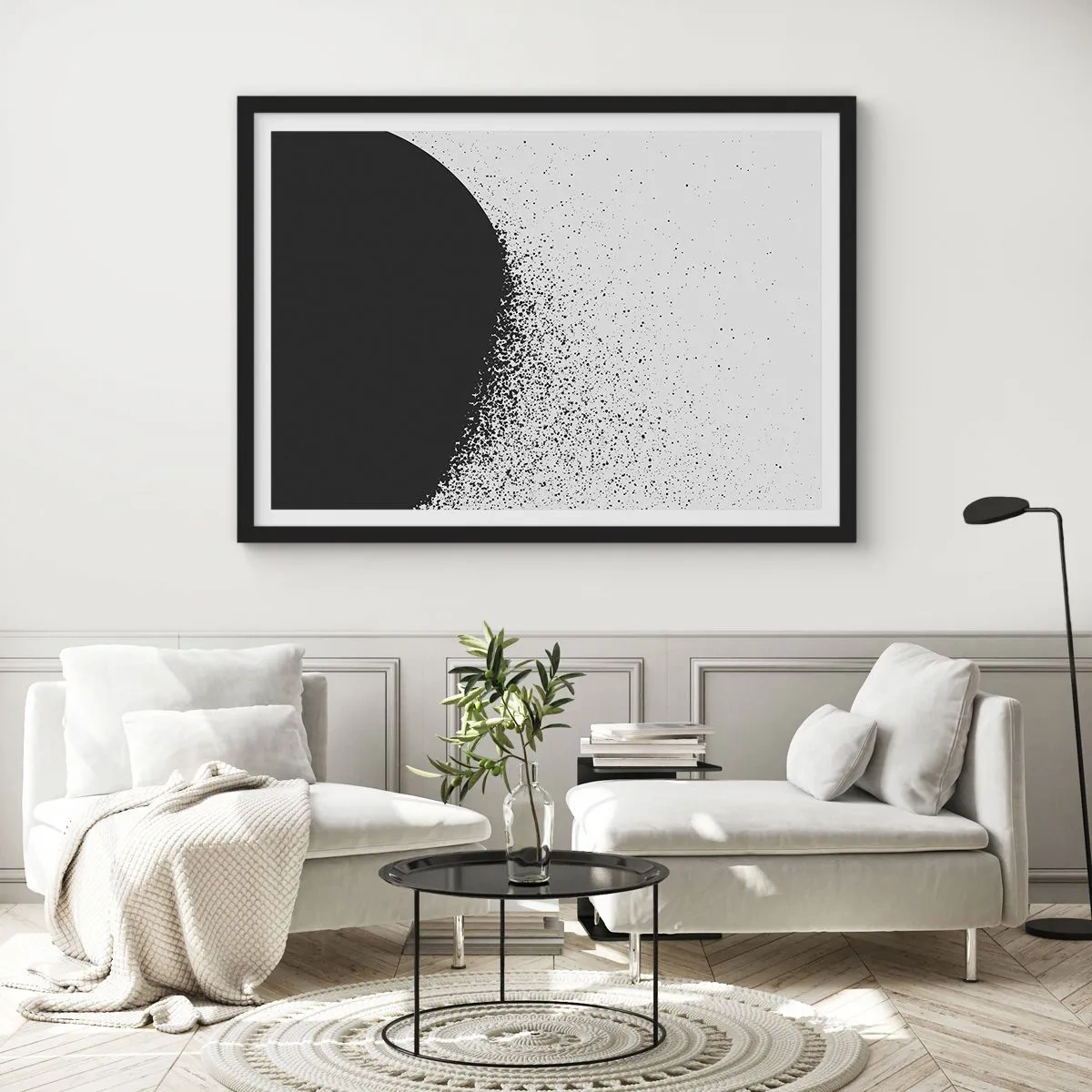 Poster în ramă neagră - Mișcarea particulelor - 40x30 cm