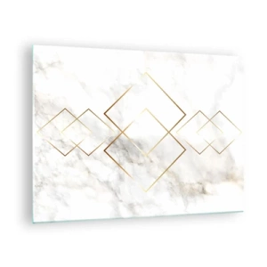 Tablou pe sticlă - Romburi aurii geometrice pe un fundal de marmură albă - 70x50cm - Vedere spre infinit - Decorațiune modernă pentru perete pentru living și dormitor ARTTOR