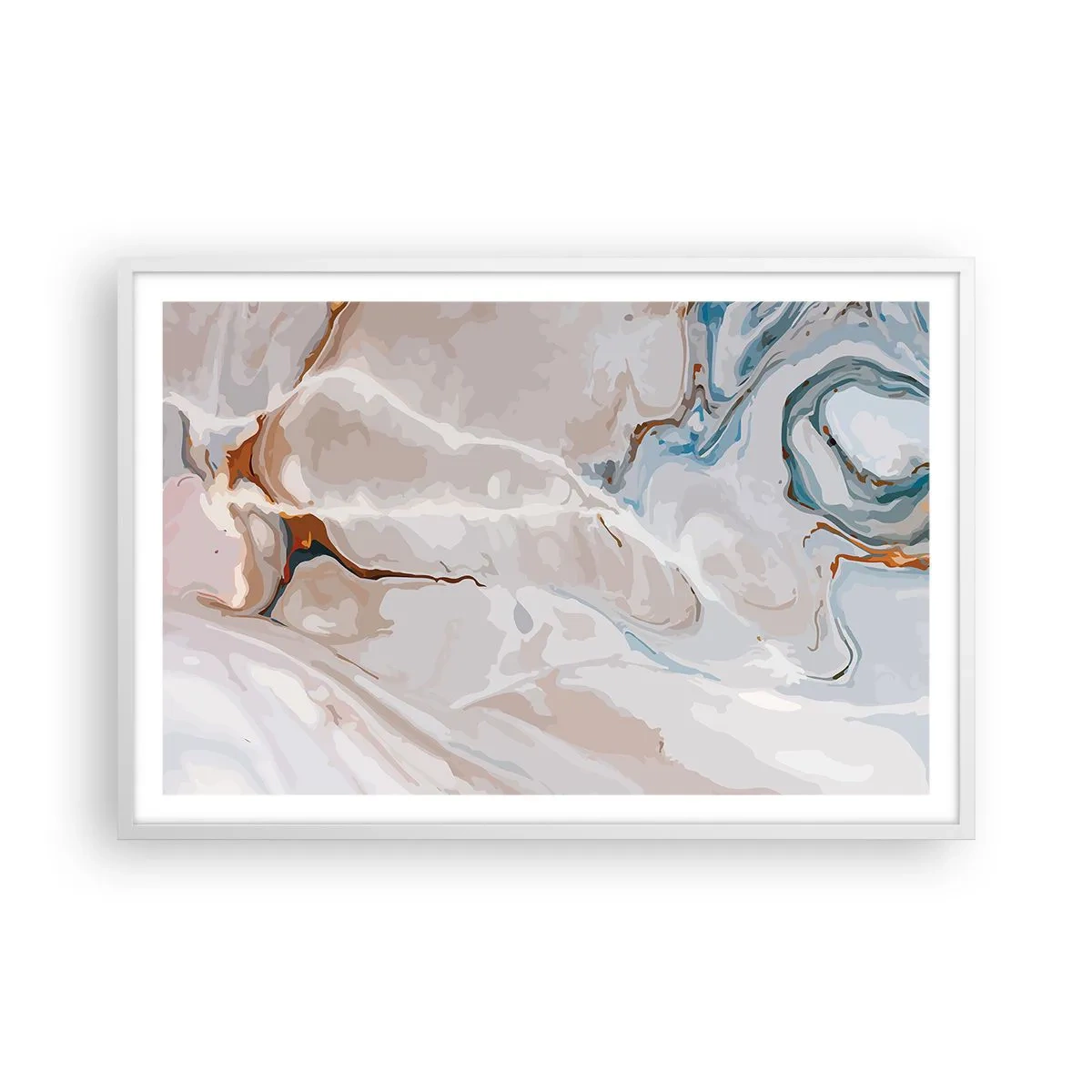 Poster în ramă albă - Meandre albastre sub alb - 91x61 cm