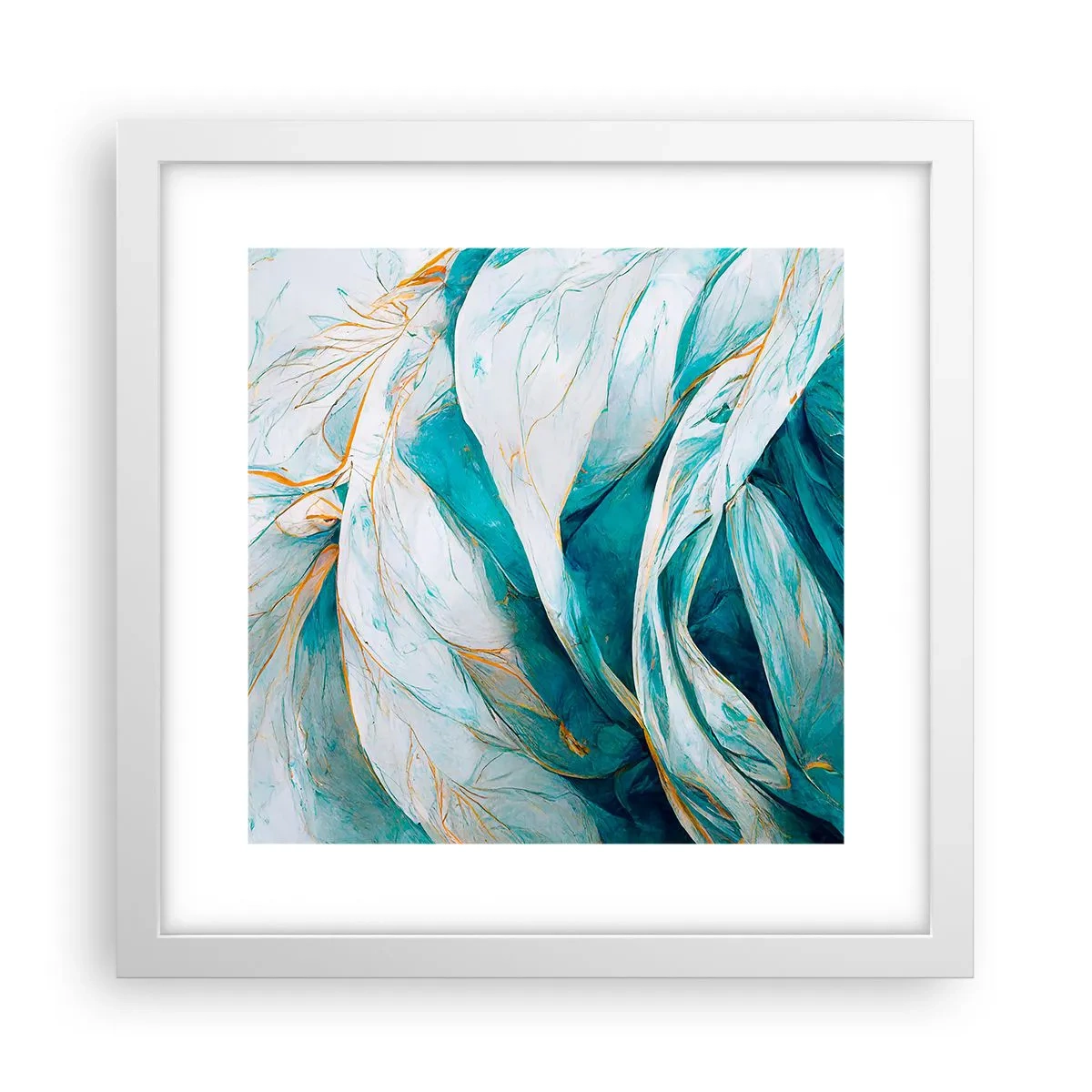 Poster în ramă albă - Abstractul albastru cu motiv auriu - 30x30 cm