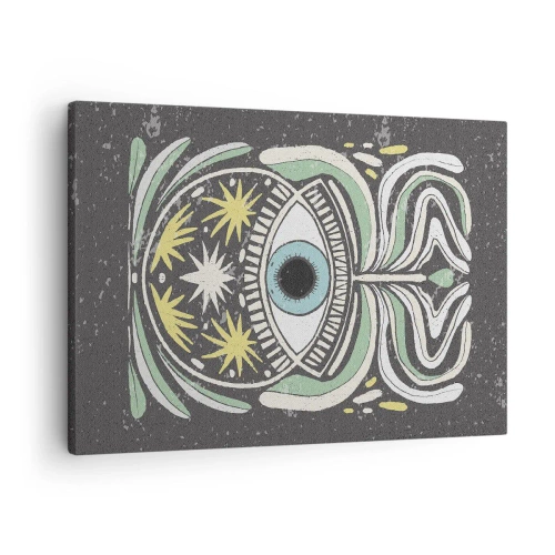 Tablou pe pânză Canvas - Un ochi simbolic înconjurat de modele abstracte - 70x50cm - Ritualuri tribale - Decorațiune modernă pentru perete pentru living și dormitor ARTTOR