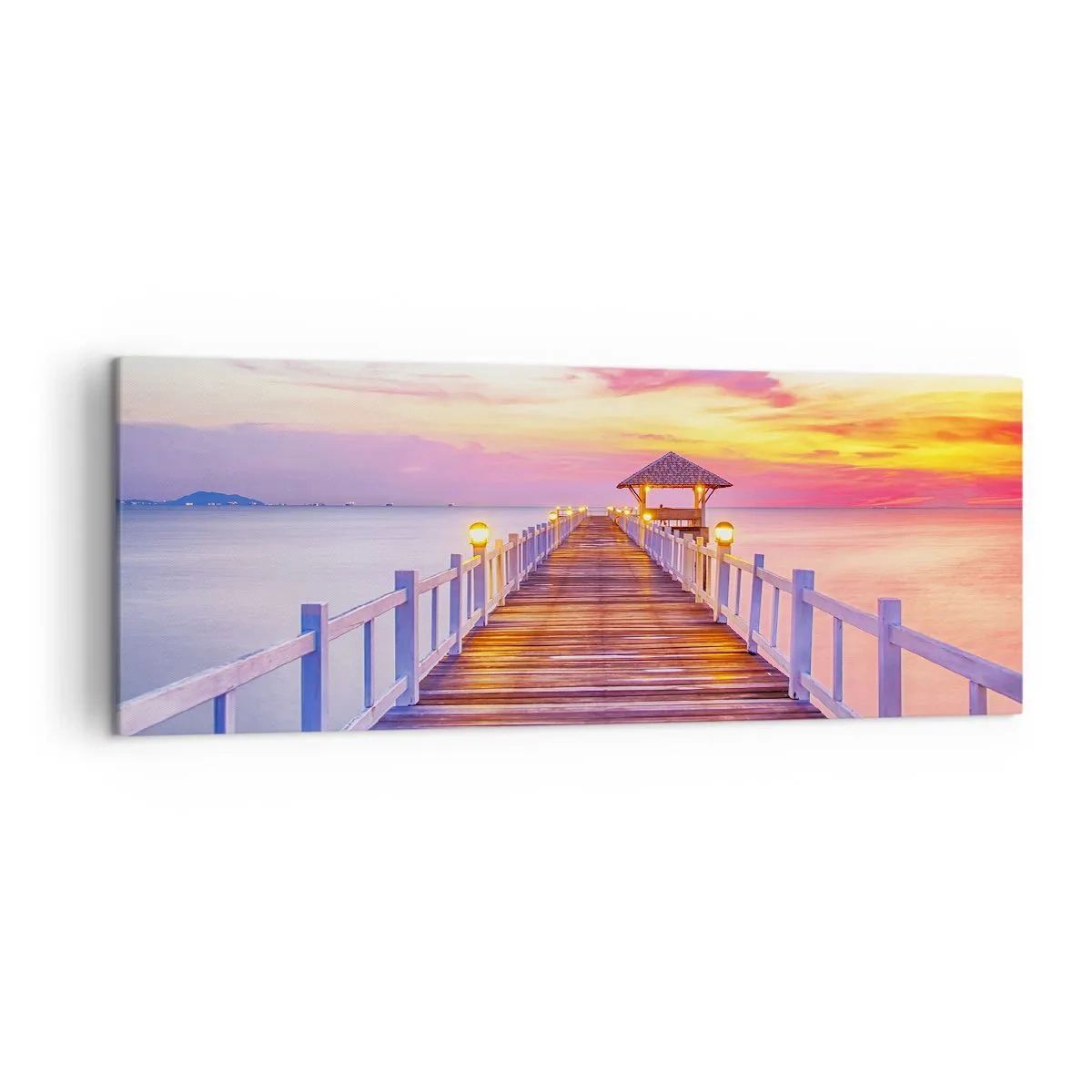 Tablou pe pânză - Tăcerea serii în liliac-auriu - 140x50 cm