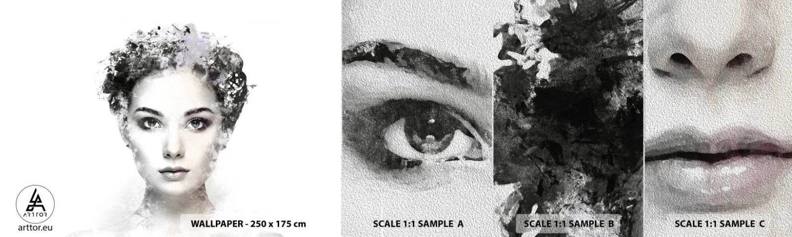 Mostră tapet Premium Sand - Un portret extrem de elegant - Chipul de femeie, Femeie, Abstracția - 100x30 cm