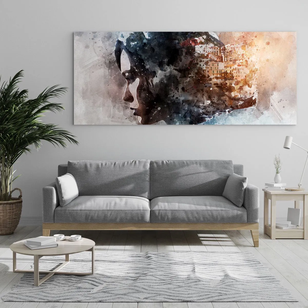 Tablou pe sticlă - Povestea unei fete cu un oraș în fundal - 100x40 cm