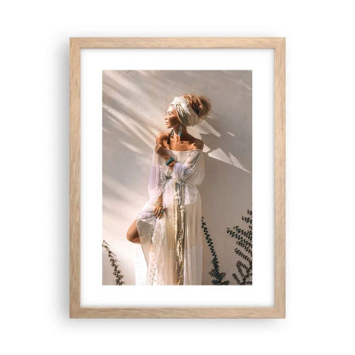 Poster în ramă de stejar deschis - Soarele și fata - 30x40 cm
