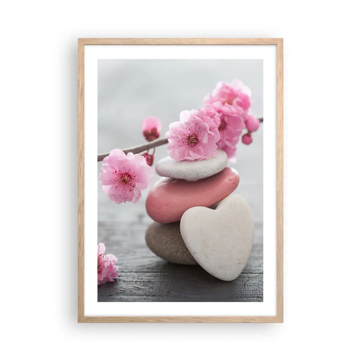 Poster în ramă de stejar deschis - Fericirea florilor de cireș - 50x70 cm