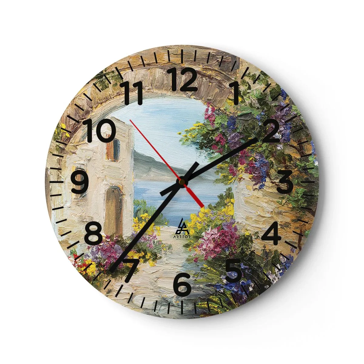 Ceas de perete - Ceas pe sticlă - Farmecul peisajului de coastă - 40x40 cm