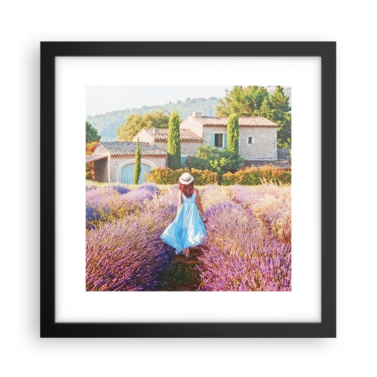 Poster în ramă neagră - Fata de lavandă - 30x30 cm