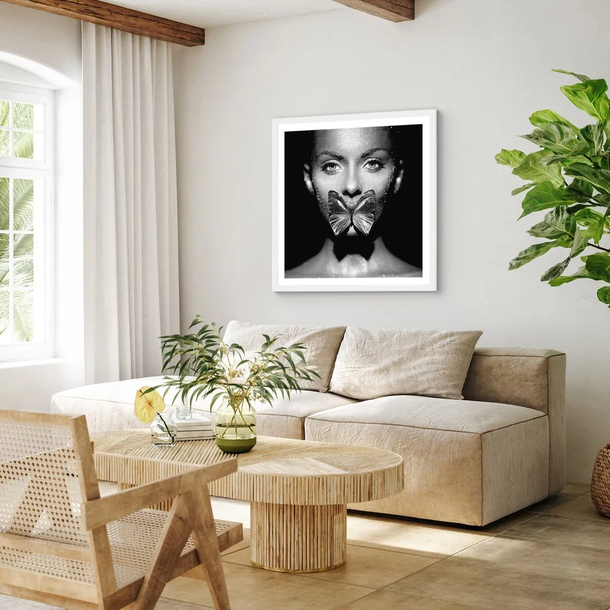 Poster în ramă albă - Sărut de fluture - 50x50 cm