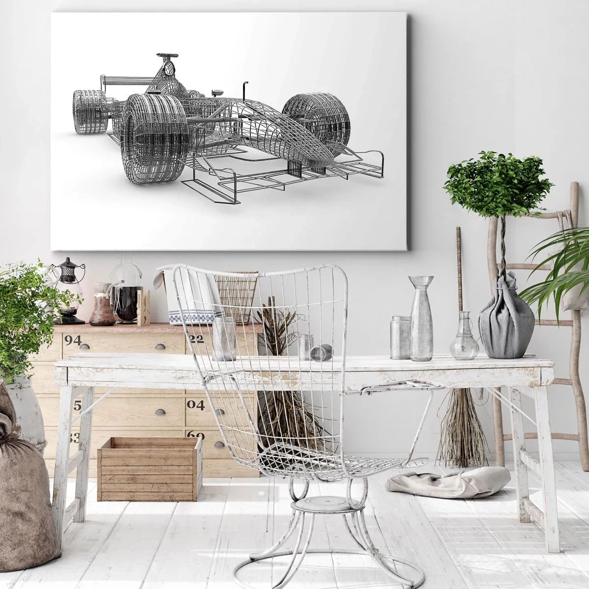 Tablou pe pânză Canvas - Schiță de design a unei mașini de curse pe un fundal deschis - 70x50cm - Designul ideal - ideea de impuls - Decorațiune modernă pentru perete pentru living și dormitor ARTTOR
