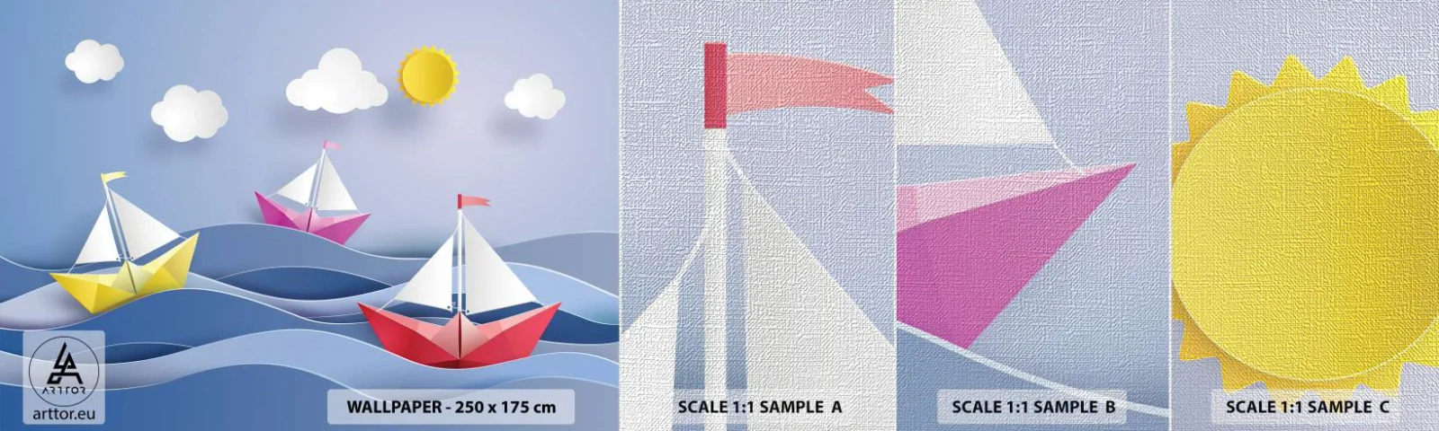 Mostră tapet Premium Canvas - Ah, ce plăcut e să te legeni printre valuri - Pentru copii, Nautic, Łódź - 100x30 cm