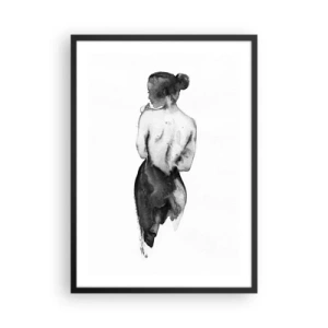 Poster în ramă neagră - Siluetă de femeie în acuarelă neagră pe fundal alb - 50x70cm - Cu ea lumea dispare - Decorațiune modernă pentru perete pentru living și dormitor ARTTOR