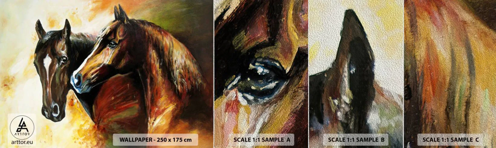 Mostră tapet Premium Sand - De două ori mai fermecător - Animale, Cai, Natură - 100x30 cm