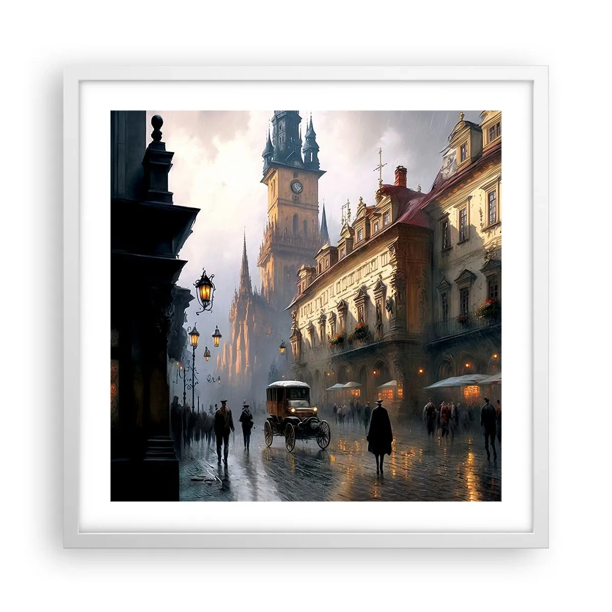 Poster în ramă albă - Magia unei seri la Praga - 50x50 cm