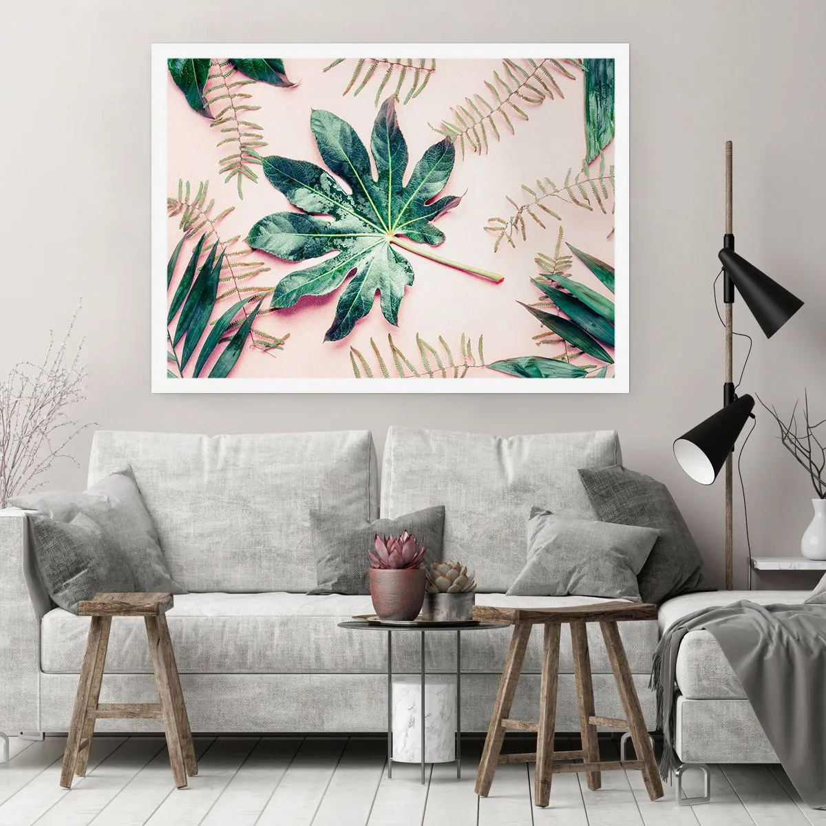 Poster - Studiu de verdeață pe un fundal roz - 100x70 cm
