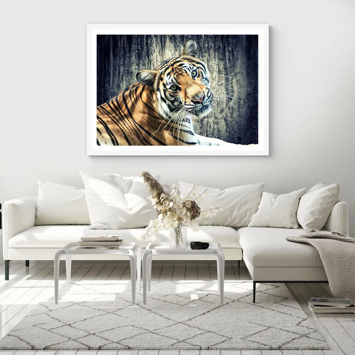 Poster în ramă albă - Portret în fluxuri de lumină - 50x40 cm