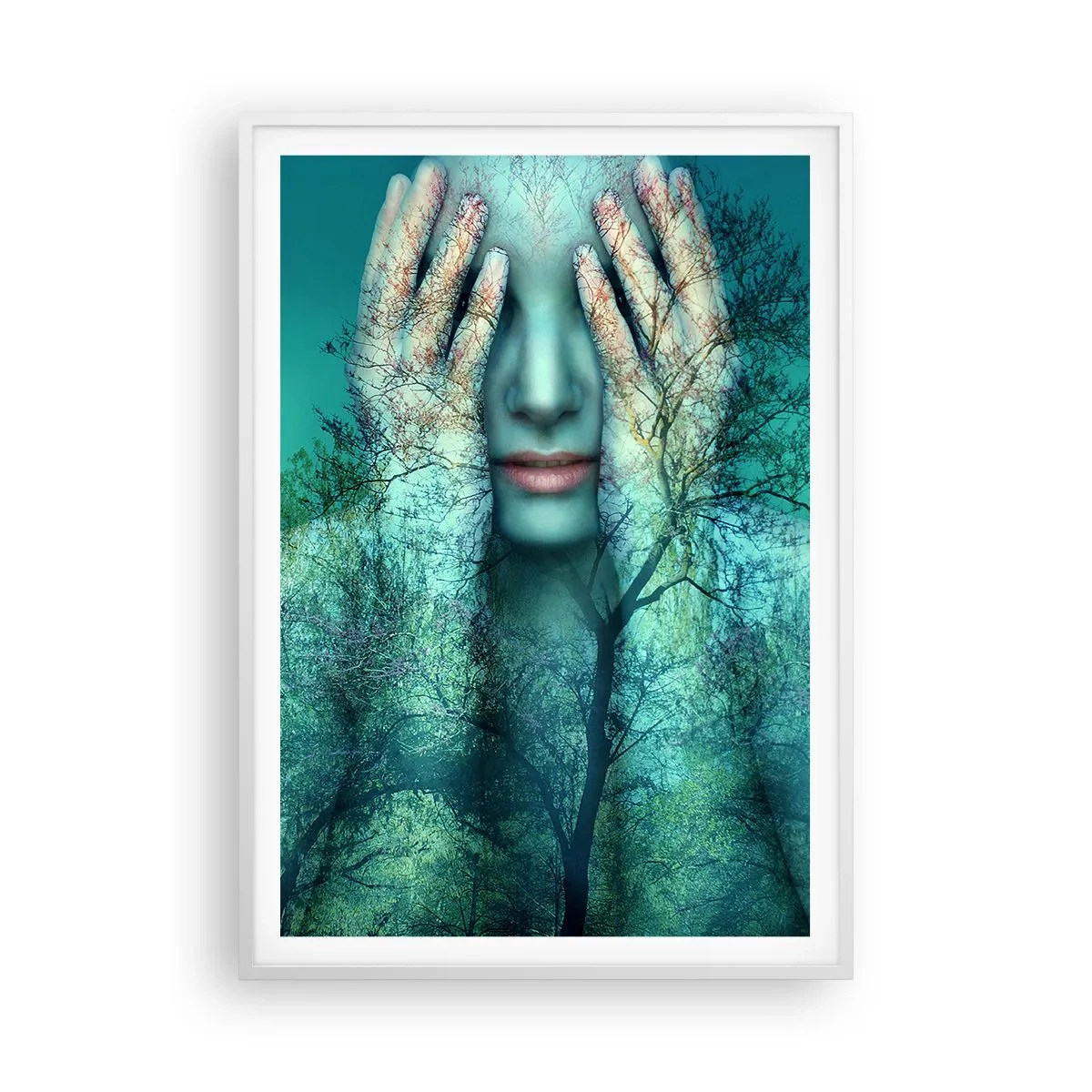 Poster în ramă albă - Scufundată în albastru - 70x100 cm