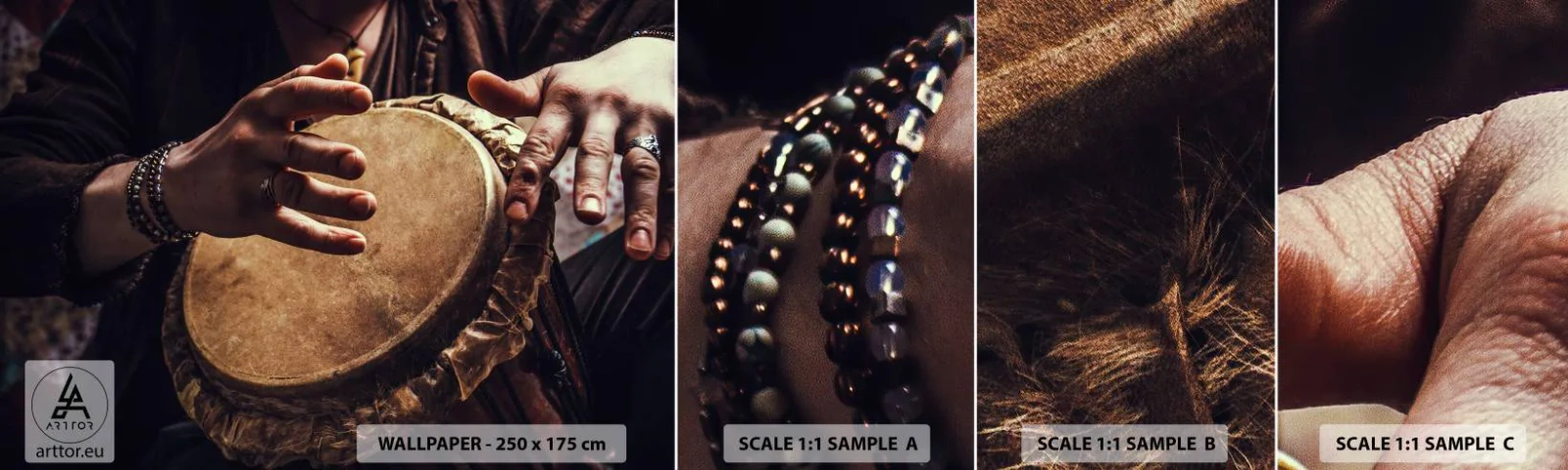 Mostră de Tapet Standard Eco - În ritmul inimii - Joc de tobe, Africa, Muzică - 100x30 cm