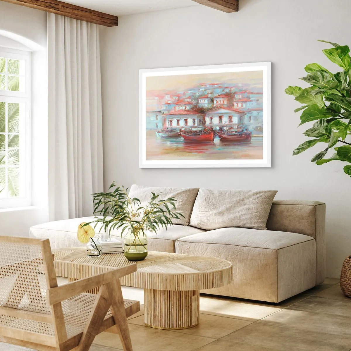 Poster în ramă albă - Orășel fericit - 100x70 cm