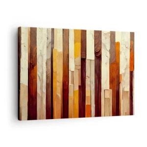 Tablou pe pânză Canvas - Compoziție geometrică în nuanțe de lemn și auriu - 70x50cm - Imnul copacilor din pădure - Decorațiune modernă pentru perete pentru living și dormitor ARTTOR