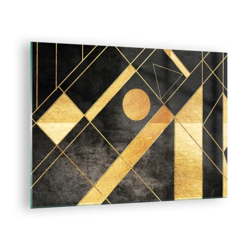 Tablou pe sticlă - Modele geometrice aurii pe fundal negru - 70x50cm - Soarele deșertului - Decorațiune modernă pentru perete pentru living și dormitor ARTTOR