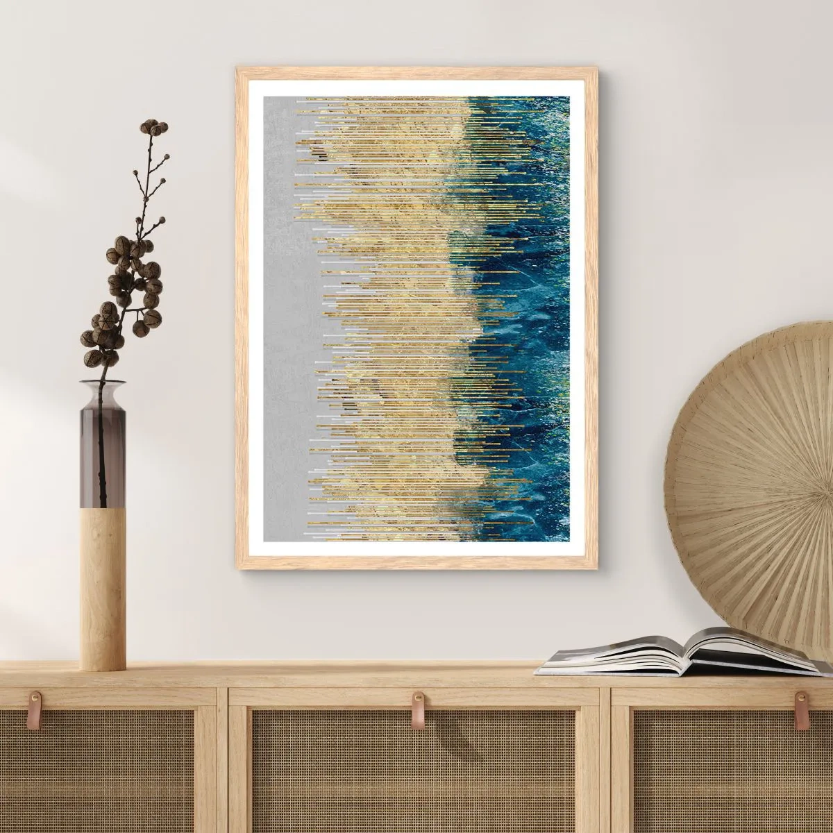 Poster în ramă de stejar deschis - Granița aurită - 50x70 cm