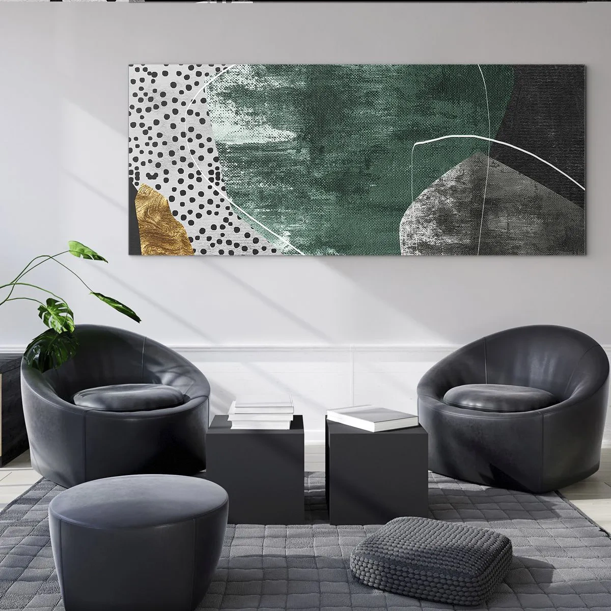 Tablou pe sticlă - Abstracție colorată cu fulgi de aur - 90x30 cm