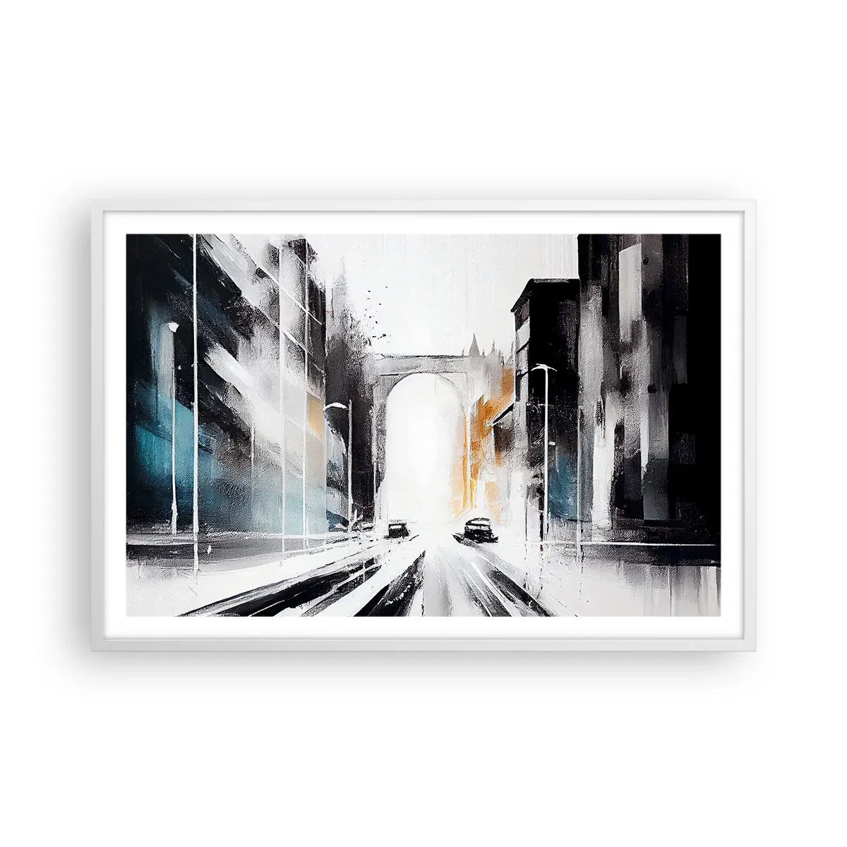 Poster în ramă albă - Studiu de oraș: arhitectură și mișcare - 91x61 cm