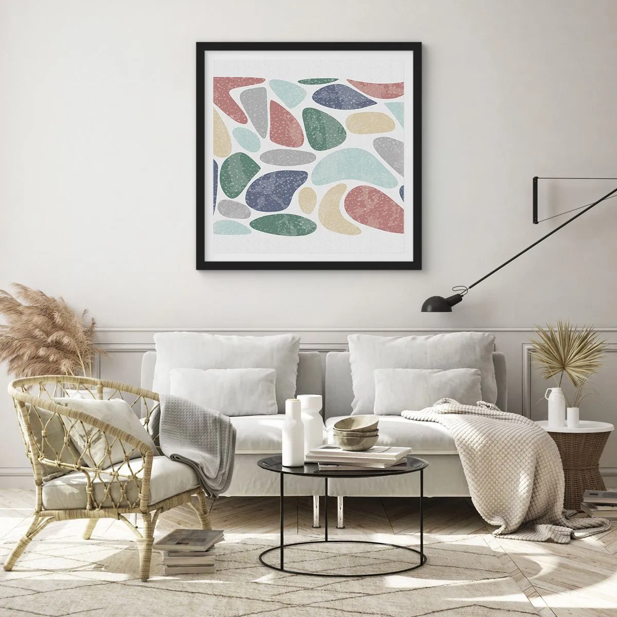 Poster în ramă neagră - Un mozaic de culori pudrate - 60x60 cm