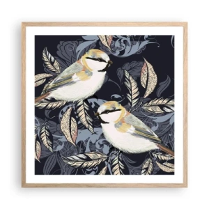 Poster în ramă de stejar deschis - Ciripirile galben-albastru - 60x60 cm
