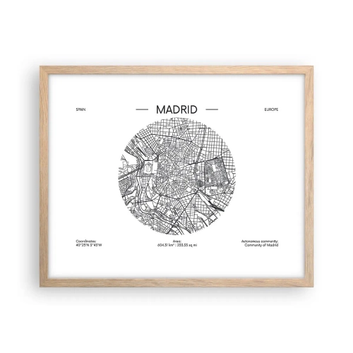 Poster în ramă de stejar deschis - Anatomia Madridului - 50x40 cm