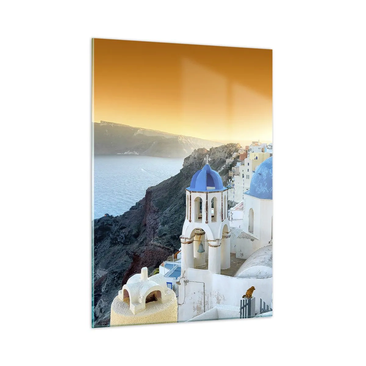 Tablou pe sticlă - Santorini - îmbrățișat de stânci - 50x70 cm