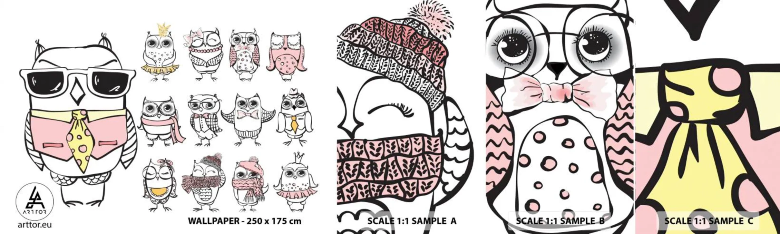 Mostră tapet autocolant Deluxe Sticker - Atât de multe roluri de jucat - Pentru copii, Bufniţă, Copii - 100x30 cm