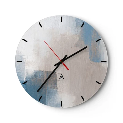 Ceas de perete - Ceas pe sticlă - Abstracție roz în spatele unui voal de albastru - 30x30 cm