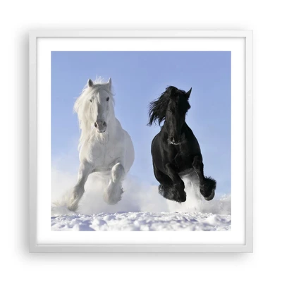 Poster în ramă albă - Galop de alb și negru - 50x50 cm