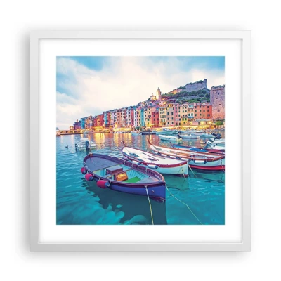 Poster în ramă albă - O seară plină de culoare în port - 40x40 cm