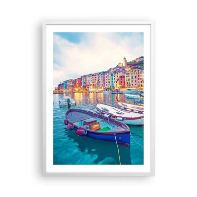 Poster în ramă albă - O seară plină de culoare în port - 50x70 cm