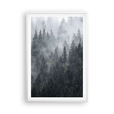 Poster în ramă albă - Zori de pădure - 61x91 cm