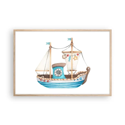 Poster în ramă de stejar deschis - Ahoy aventura! - 91x61 cm