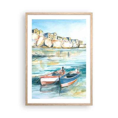 Poster în ramă de stejar deschis - Peisaj în azur - 50x70 cm