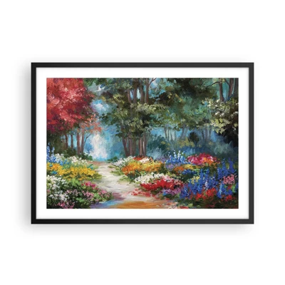 Poster în ramă neagră - Grădină de pădure, pădure de flori - 70x50 cm