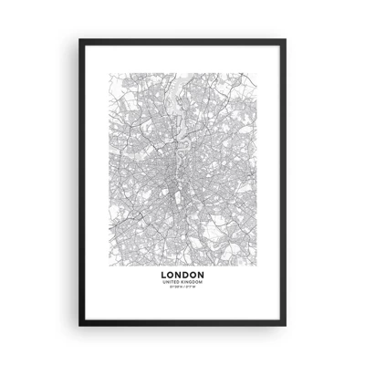 Poster în ramă neagră - Harta labirintului din Londra - 50x70 cm