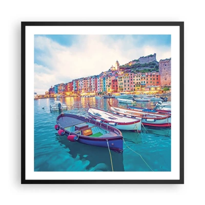 Poster în ramă neagră - O seară plină de culoare în port - 60x60 cm