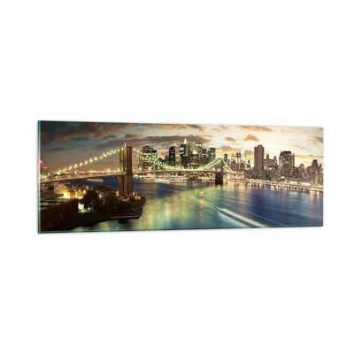 Tablou pe sticlă - O seară luminată deasupra Manhattan-ului - 90x30 cm