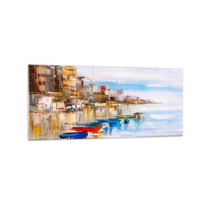 Tablou pe sticlă - Port urban multicolor - 120x50 cm