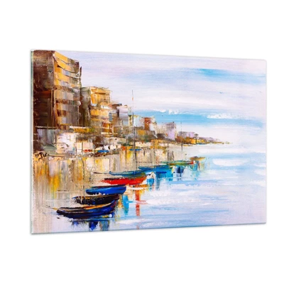 Tablou pe sticlă - Port urban multicolor - 120x80 cm