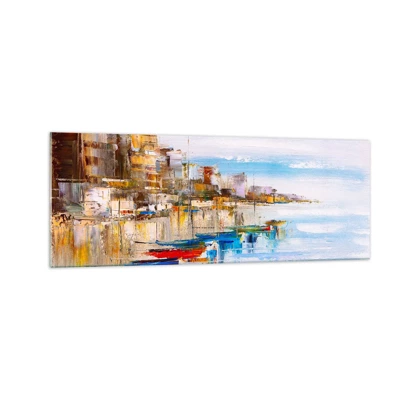 Tablou pe sticlă - Port urban multicolor - 140x50 cm