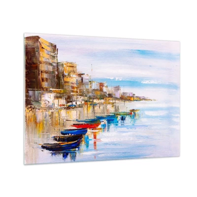 Tablou pe sticlă - Port urban multicolor - 70x50 cm